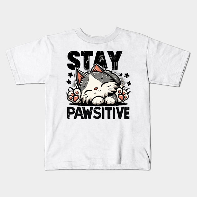 Stay Pawsitive Kids T-Shirt by aswIDN